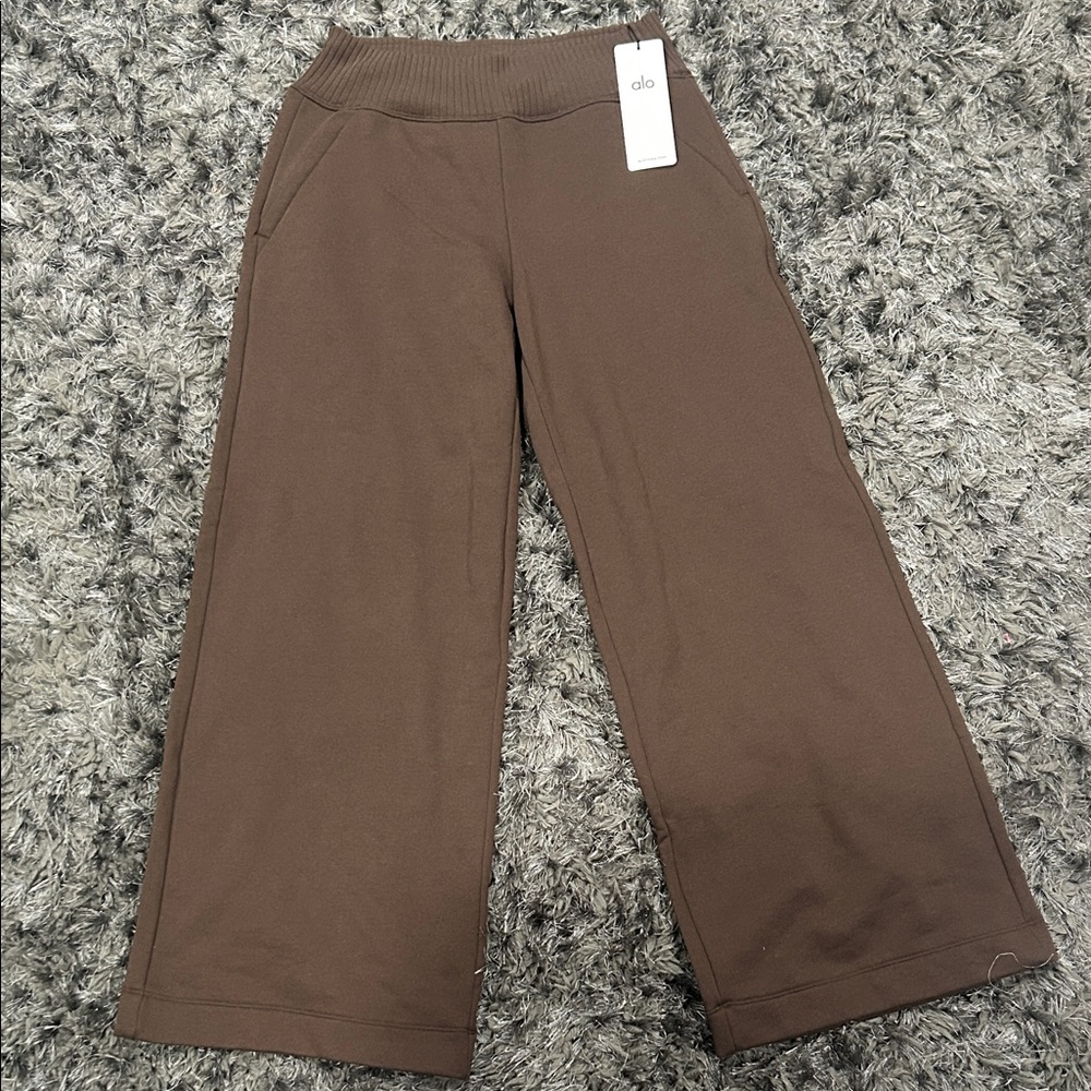 ALO Yoga Brown Wide-Leg Track Pants with Rib Waistband